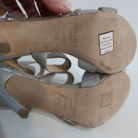 NWD Authentic Jimmy Choo Tomar Metallic Silver Leather Platform Heel 39.5 US/9.5 - Picture 12 of 15